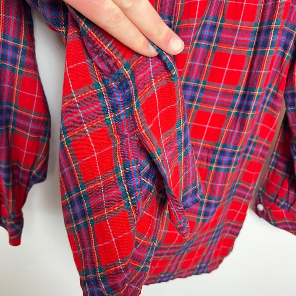 J. Jill Red Plaid Button Down Womens Medium Cotton Blend Long Sleeve Collared - Picture 5 of 7